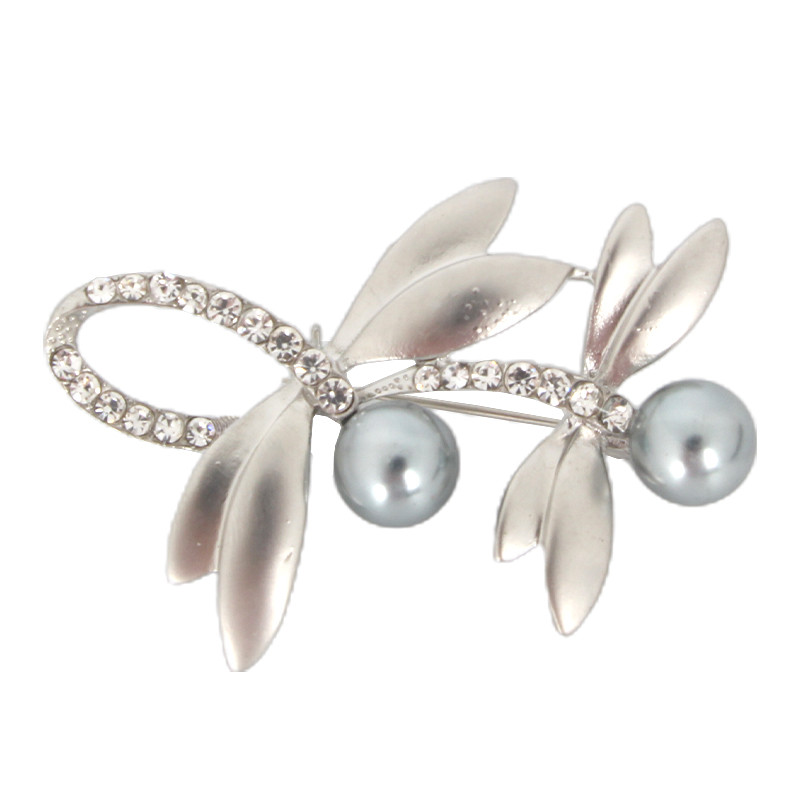 Dragonfly Shaped Brooch With Pearl And Diamonds