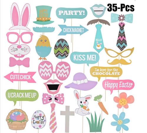 Easter Party Photo Booth Props Kit for Easter Egg Hunt Bunny Baby Chick Party Accessories - 1