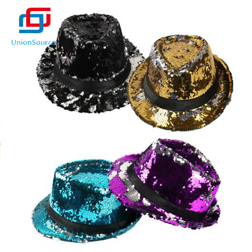Mode Glitter Jazz Style Trilby Topi Taun Anyar Anak-anak Payet Topi Pesta Fedora - 0 