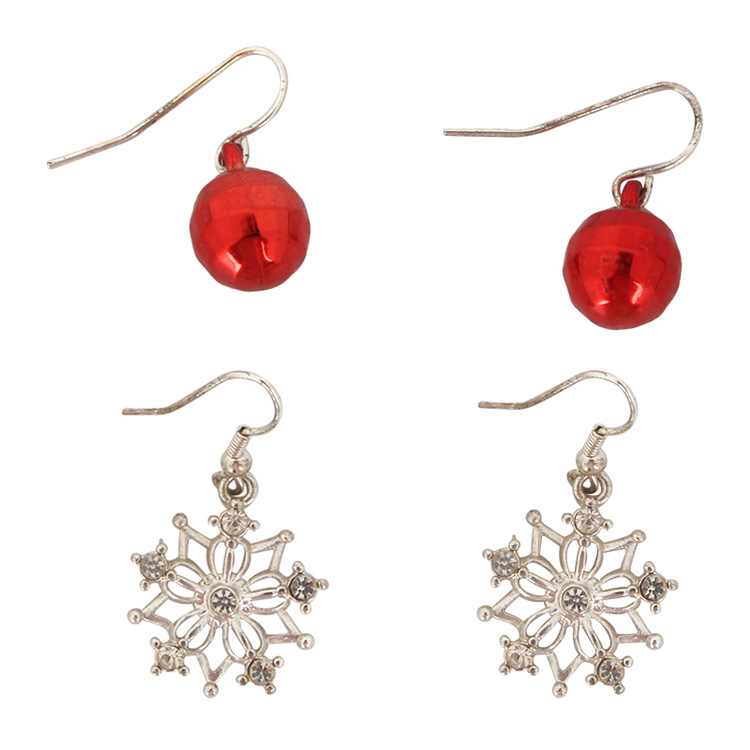Fasion Red Bead And Silver Snowflake Earrings