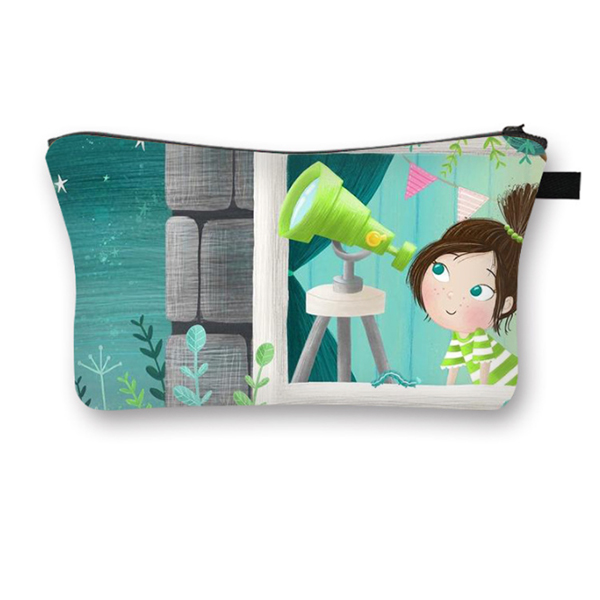 Fresh Little Girl Looking At Telescope Cosmetic Bag