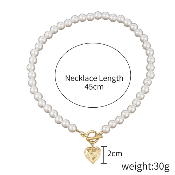 Full Pearl Necklace With Golden Love Heart Pendant