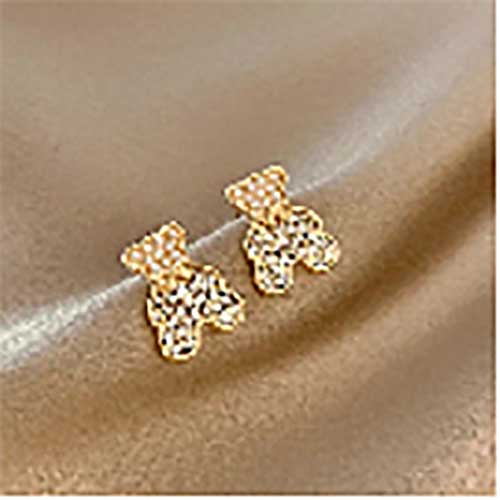 Girls Gold Cool Bear Design925 Sterling Silver Stud Earring