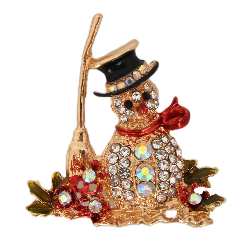Golden Snowman With Colored Diamonds Brooch