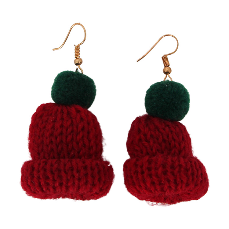Green And Red Knitted Hat Earrings - 0