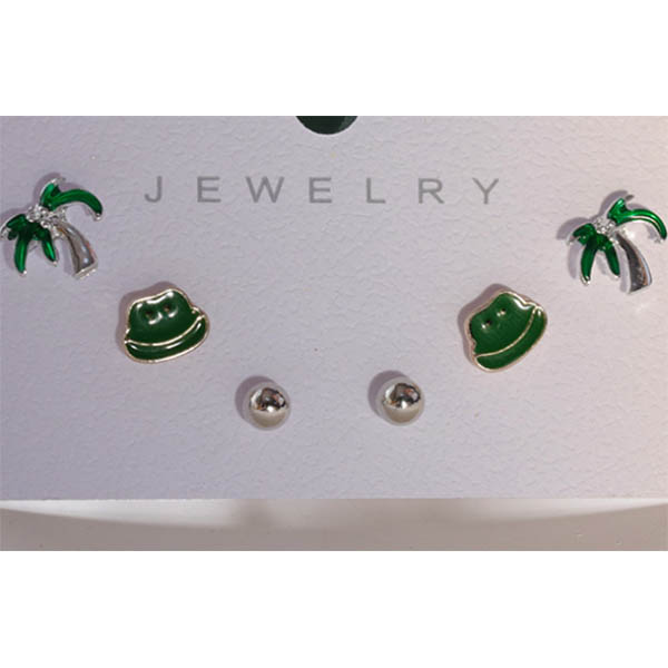 Green Coconut Tree Frog And White Pearl Earring Set