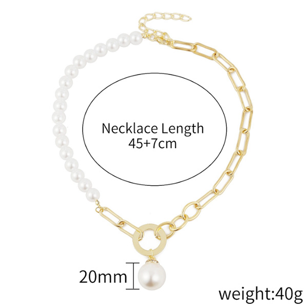 Half-chain At Half-pearl Necklace na May Malaking Perlas