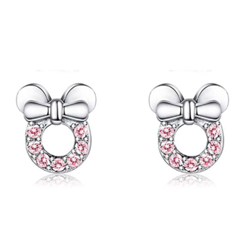 Heart-shaped Round Earrings With Diamond Pouch Bow