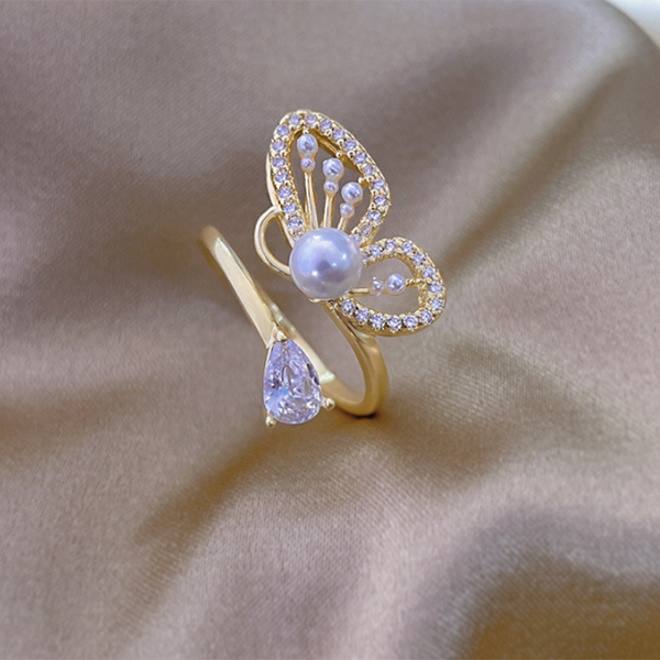 गर्म बिक्री तितली मोती और हीरे की अंगूठी