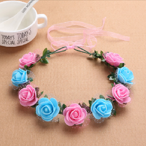 Hotsale Multicolor Wanita Bridal Artificial Foam Rose Flower Hair Band Wreath
