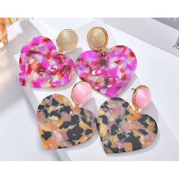 Love Heart Shaped Colored Marbled Earrings