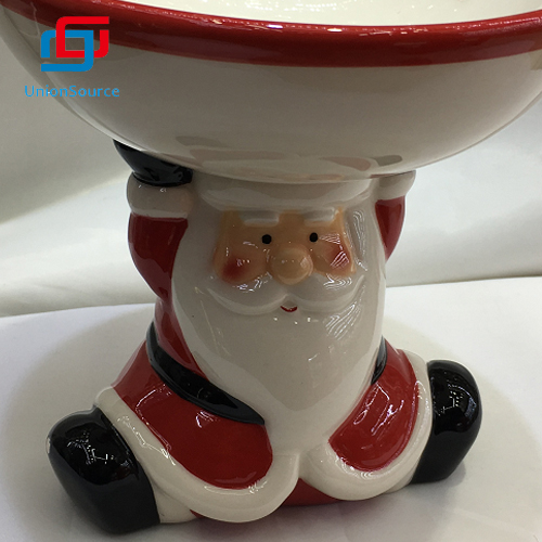 Жаңа дизайн Қызыл түсті Рождествоға арналған Санта-Керамикадан жасалған Қытайда жасалған десерт тақтасы - 1
