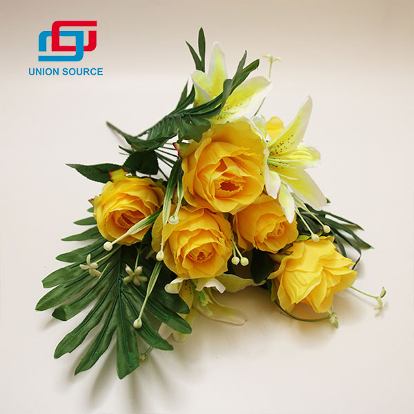 New Style Artificial Bouquet 12 Branches 5 Heads Lily And 7 Heads Rose Flowers For Home And Garden Decoration