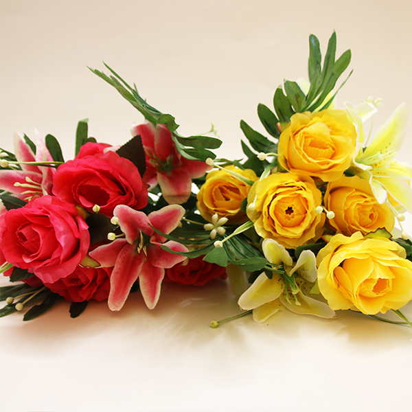 New Style Artificial Bouquet 12 Branches 5 Heads Lily And 7 Heads Rose Flowers For Home And Garden Decoration - 3