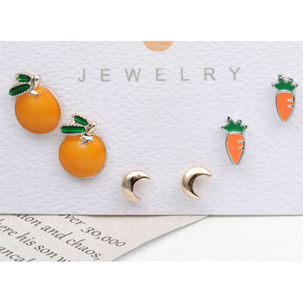 Orange Carrot Moon Alloy Earrings