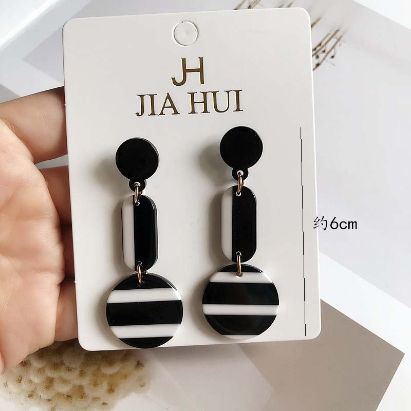 Pendant Earrings With Black And White Stripes