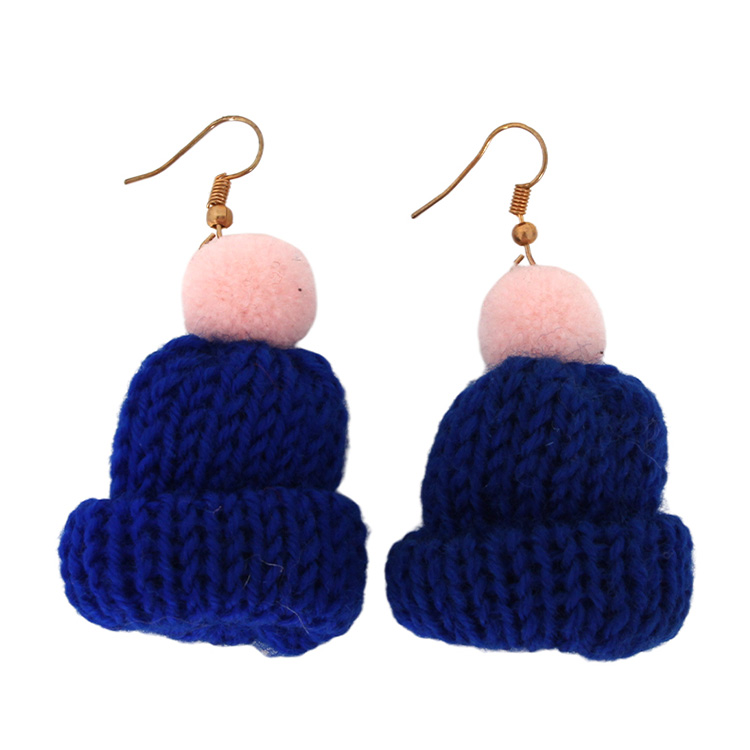 Pink And Blue Knitted Hat Earrings