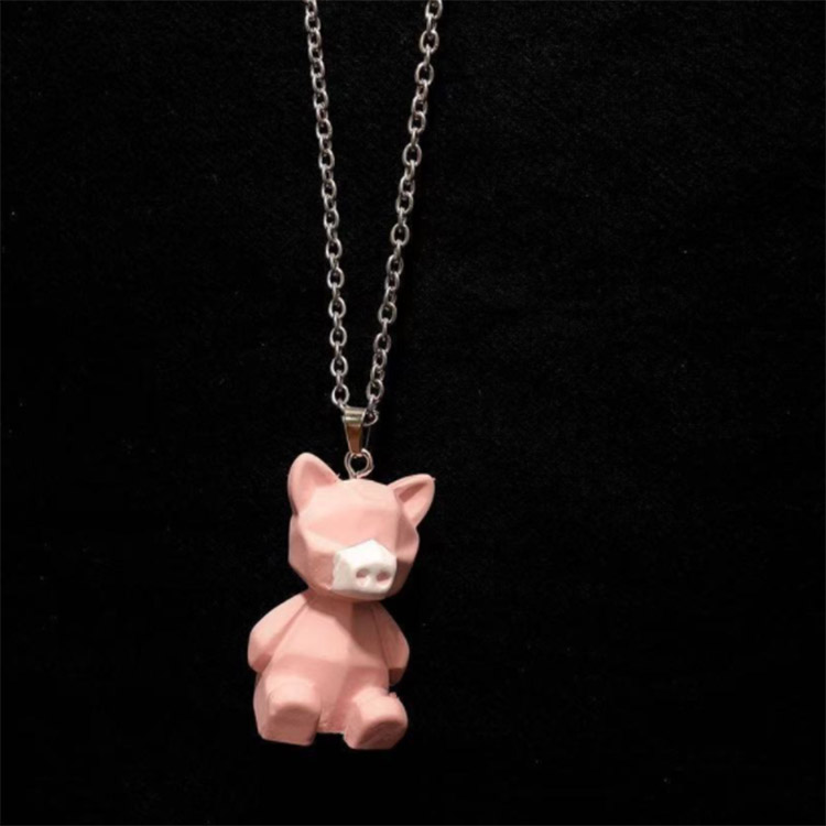 Pink Faceless Pig Necklace