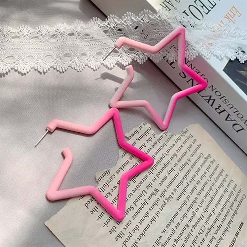 Pink Five-pointed Star Shaped Earrings - 0