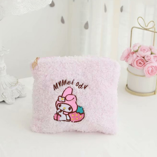 Bolsa cosmética de coelho popular de pelúcia rosa