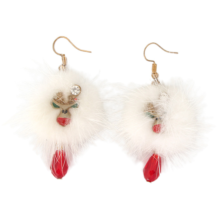 Plush Elk Earrings With Crystal Pendants