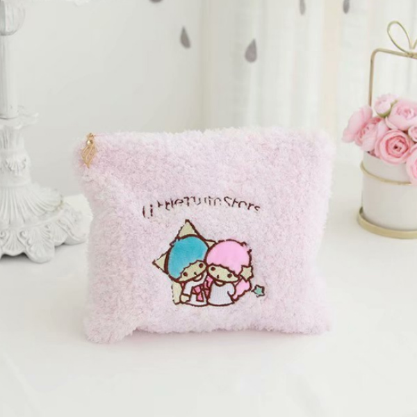 Plush Pink Two Cartoon Characters Pattern Cosmetic Bag