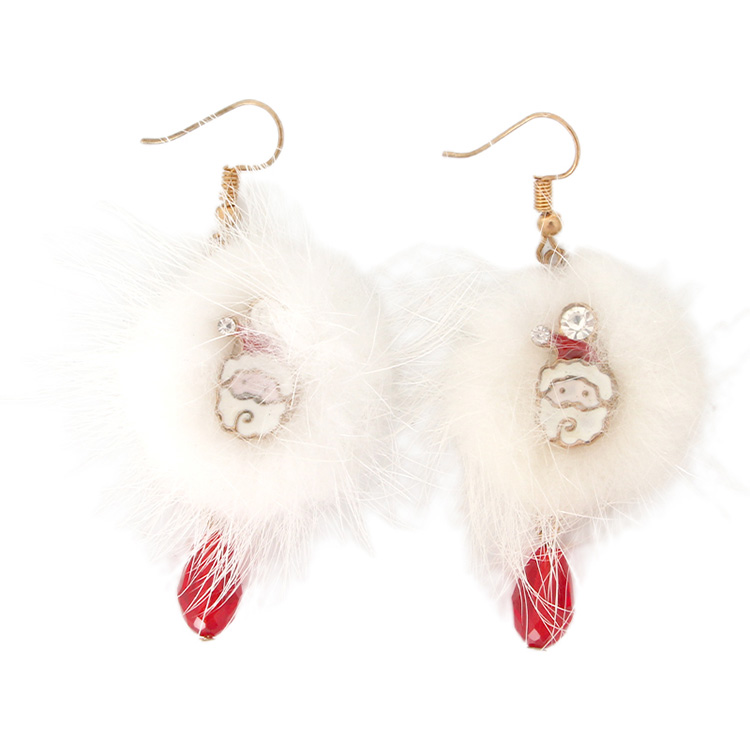 Plush Santa Earrings With Crystal Pendants