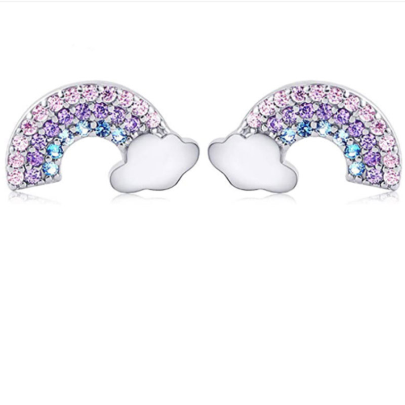 Rainbow And Clouds Earrings With Diamonds