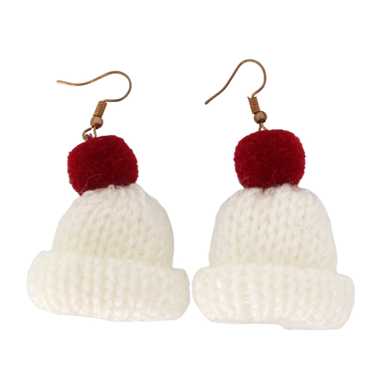 Red And White Knitted Hat Earrings