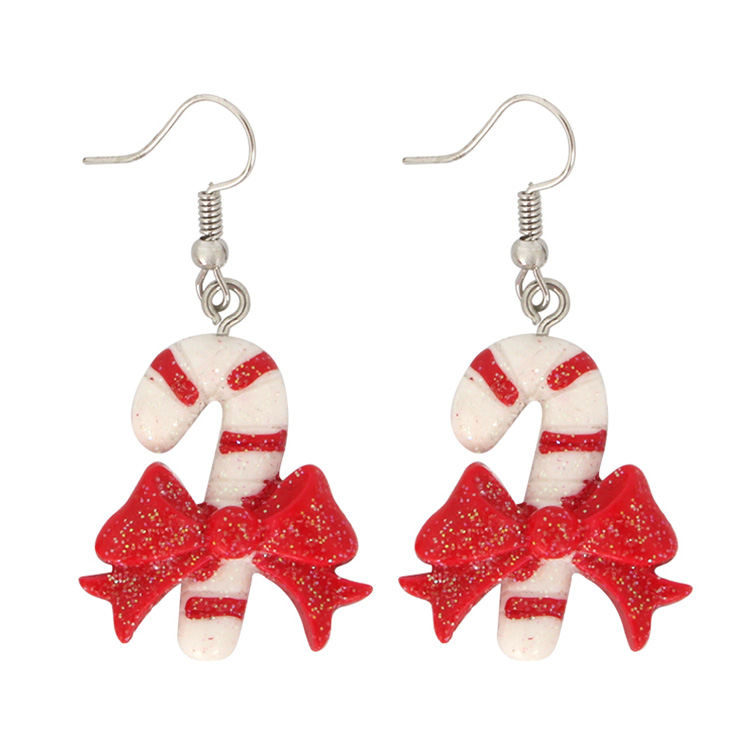 Red Basic Christmas Candy And Bow Earrings