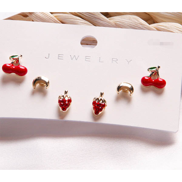 Red Cherry And Strawberry Earring Set - 0