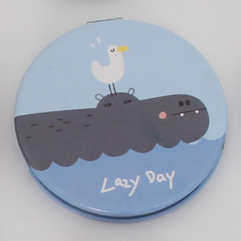Round Mirror With Printed Crocodile And Bird Pattern - 0