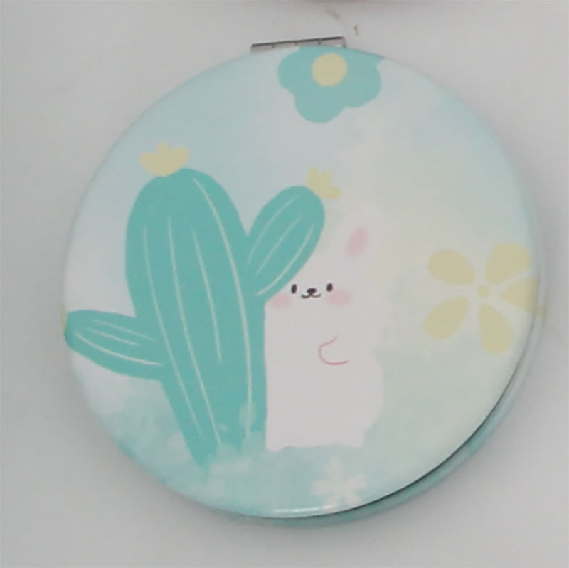 Round Mirror With Rabbit And Cactus Pattern