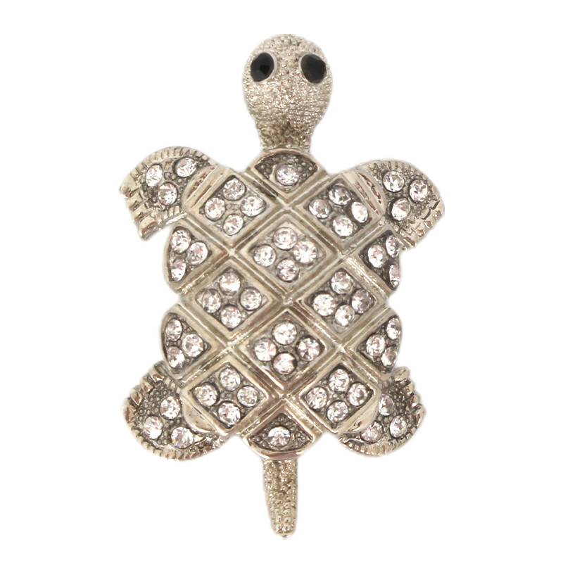 Shiny Tortoise With Diamonds Brooch