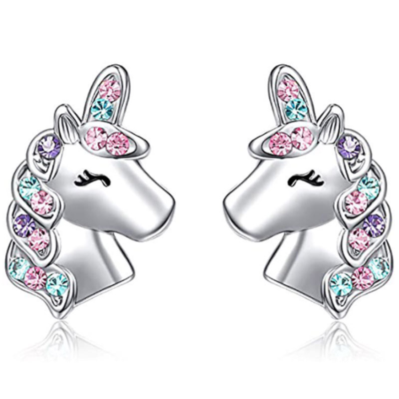 Silver-plated Colorful Unicorn Earrings
