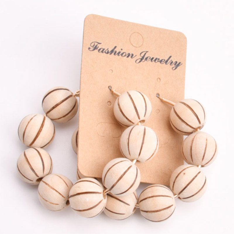 Simple Wood Color Wooden Bead Earrings