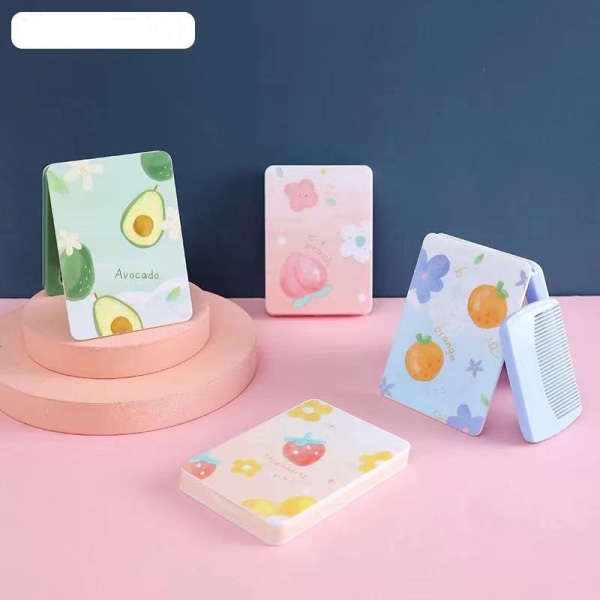 Square Cute Fruit Printed Mirror With Comb