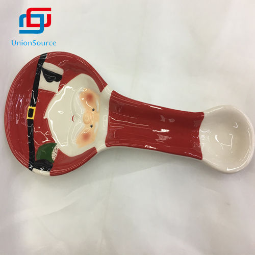 Supplier Ceramics Spoon Red Color Xmas Design Porcelain Noodle Spoon For Sale