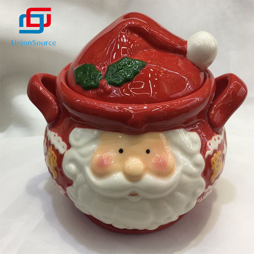 Supplier Custom 3D Ceramics Earthenware Santa Cookie Jar Food Container Best Christmas Gift For Sale