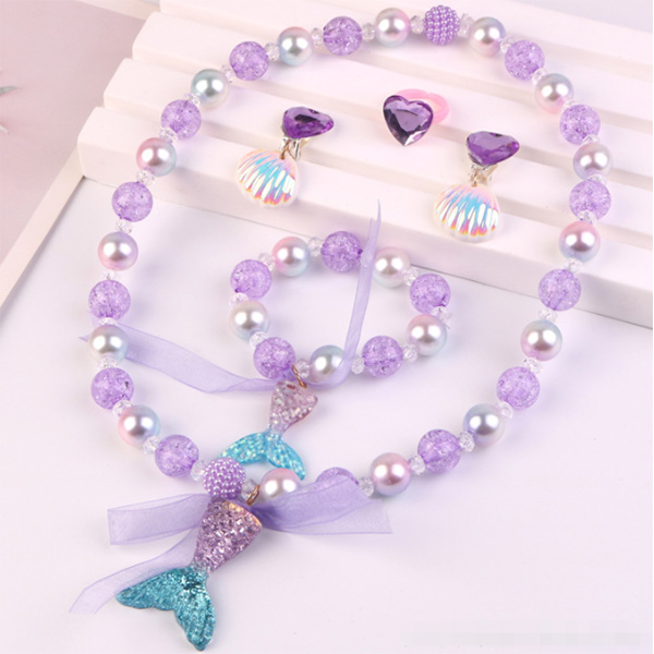 Three-piece Mermaid Jewelry Set Of Glitter From The Purple Series
