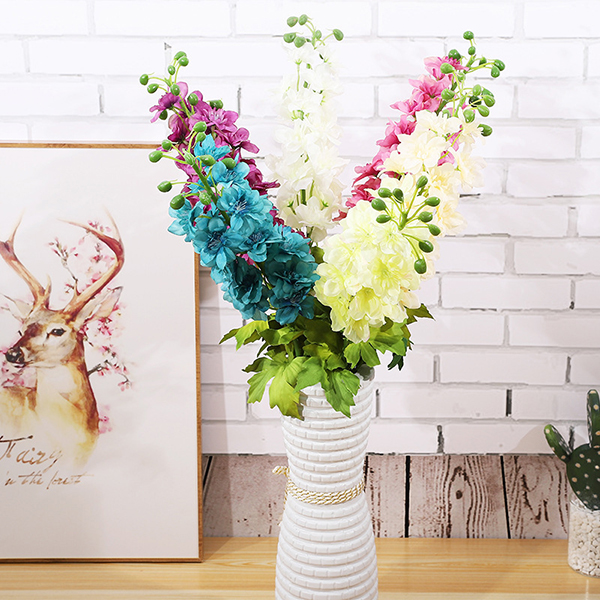 Flores artificiales de alta calidad del delphinium de varios colores de la venta superior para la decoración casera - 3