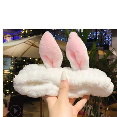 Fascia per orecchie da coniglio carino bianco e rosa