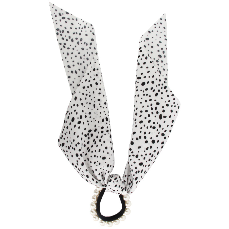 White Basic And Black Dots Hair Rope With Pearls