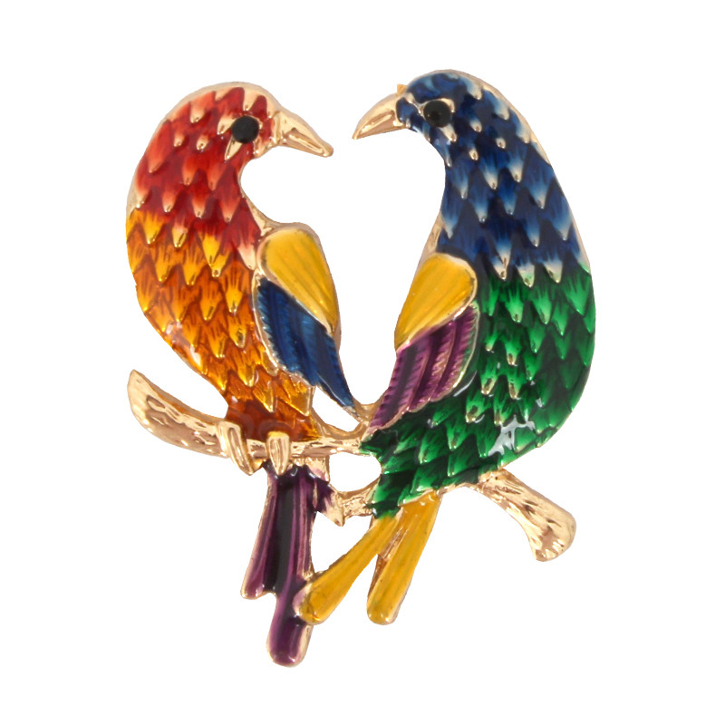 Wholesale Pair Of Colored Birds Brooch