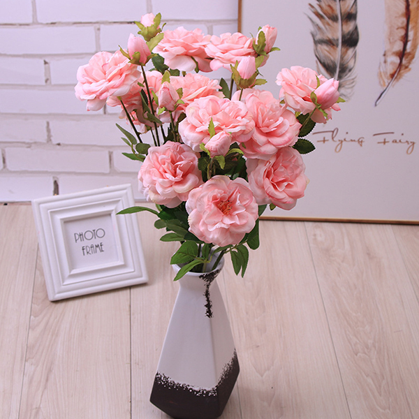 Nagykereskedelmi ár dekoratív magas szimuláció 3 fejű rózsacsokor esküvőre és lakberendezésre - 2