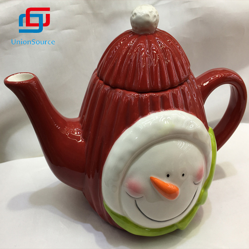 Vánoční keramický džbán na mléko s víkem vzor sněhuláka domácí dekorace červená barva na prodej - 0