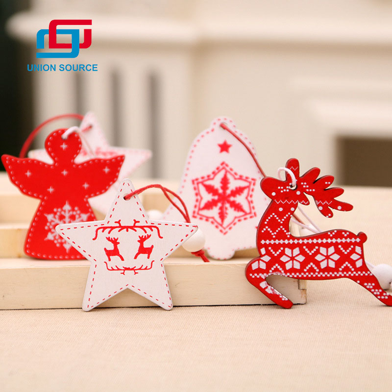 Vánoční závěsná dřevěná dekorace Elk / zvonek / hvězda / tvar anděla - 0 