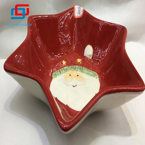 Xmas Home Dinnerware Red Pentagram Dishes Ceramic Five Pointed Star Plate For Sale