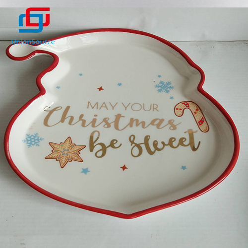 Xmas Santa Irregular Shape Plate White And Red Dinner Plate Tableware