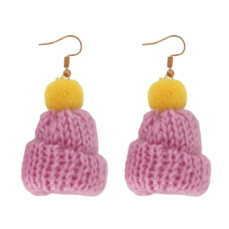 Yellow And Purple Knitted Hat Earrings